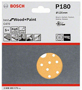 Шлифкруги 125 мм BOSCH 5 шлифлистов Best for Wood+Paint Multihole Ø K180